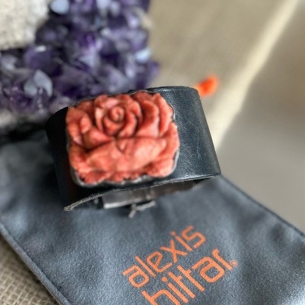 ALEXIS BITTAR LEATHER CUFF BRACELET WITH FLOWER